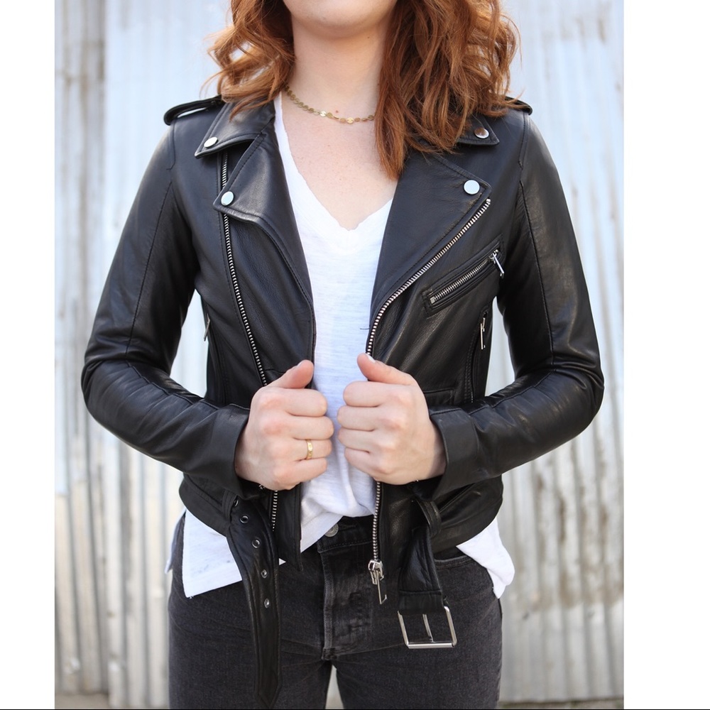 Zara real leather biker moto jacket